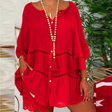 Plus Size 5XL Hollow Out Ruffle Women's Shirts 3/4 Flare Sleeve Lady Single Breasted Shirt 2020 Summer Casual Loose Female Tops - ENSEIGNE DENIS