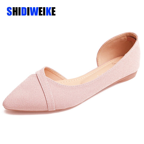 Women Flats Pink Black Pure Color Plus Small Size 33 34 Large 41 42 43 44 Suede Leather Pointed Toe Office Lady Flat Heel Shoes - ENSEIGNE DENIS