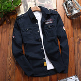 Men's Shirts Military Cotton Shirt Khaki Casual Retro Slim Fit with Pocket Long Sleeve Vintage Jacket Streetwear Drop Shipping - ENSEIGNE DENIS