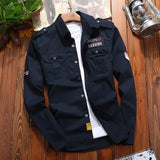 Men's Shirts Military Cotton Shirt Khaki Casual Retro Slim Fit with Pocket Long Sleeve Vintage Jacket Streetwear Drop Shipping - ENSEIGNE DENIS