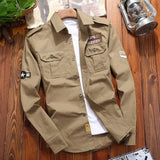 Men's Shirts Military Cotton Shirt Khaki Casual Retro Slim Fit with Pocket Long Sleeve Vintage Jacket Streetwear Drop Shipping - ENSEIGNE DENIS