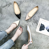classics brand women flat shoes rivets wedding shoes patent leather black nude shoes pointed toe flat shoes - ENSEIGNE DENIS