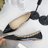 classics brand women flat shoes rivets wedding shoes patent leather black nude shoes pointed toe flat shoes - ENSEIGNE DENIS