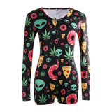 Sexy Women Bodysuit Long Sleeve Deep V Neck Bodycon Stretch Leotard Crop Top Button Short Romper Pajamas Women Jumpsuit Overalls - ENSEIGNE DENIS