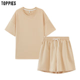 toppies summer tracksuits womens two peices set leisure outfits cotton oversized t-shirts high waist shorts candy color clothing - ENSEIGNE DENIS