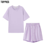 toppies summer tracksuits womens two peices set leisure outfits cotton oversized t-shirts high waist shorts candy color clothing - ENSEIGNE DENIS