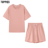 toppies summer tracksuits womens two peices set leisure outfits cotton oversized t-shirts high waist shorts candy color clothing - ENSEIGNE DENIS