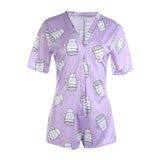 2020 Sexy Women V-neck Bodycon Sleepwear Jumpsuit Button Bodysuit Shorts Romper Leotard Printed Long/Short Sleeve Bodysuit - ENSEIGNE DENIS