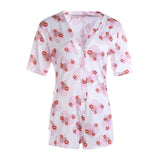 2020 Sexy Women V-neck Bodycon Sleepwear Jumpsuit Button Bodysuit Shorts Romper Leotard Printed Long/Short Sleeve Bodysuit - ENSEIGNE DENIS