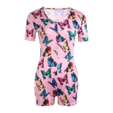 2020 Sexy Women V-neck Bodycon Sleepwear Jumpsuit Button Bodysuit Shorts Romper Leotard Printed Long/Short Sleeve Bodysuit - ENSEIGNE DENIS
