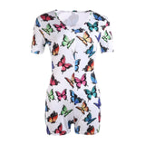 2020 Sexy Women V-neck Bodycon Sleepwear Jumpsuit Button Bodysuit Shorts Romper Leotard Printed Long/Short Sleeve Bodysuit - ENSEIGNE DENIS