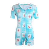 2020 Sexy Women V-neck Bodycon Sleepwear Jumpsuit Button Bodysuit Shorts Romper Leotard Printed Long/Short Sleeve Bodysuit - ENSEIGNE DENIS