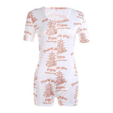2020 Sexy Women V-neck Bodycon Sleepwear Jumpsuit Button Bodysuit Shorts Romper Leotard Printed Long/Short Sleeve Bodysuit - ENSEIGNE DENIS