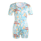 2020 Sexy Women V-neck Bodycon Sleepwear Jumpsuit Button Bodysuit Shorts Romper Leotard Printed Long/Short Sleeve Bodysuit - ENSEIGNE DENIS