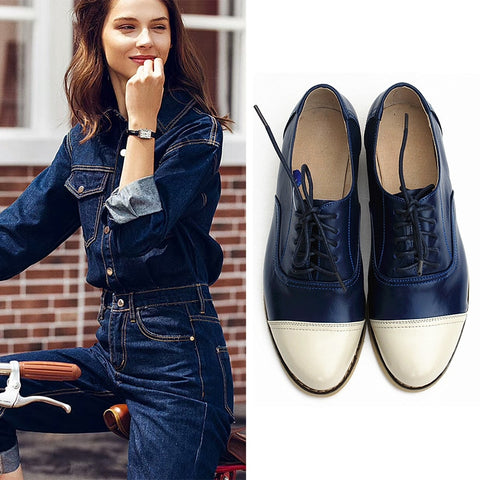 Women's Flats Oxford Shoes Woman Genuine Leather Sneakers Ladies Brogues Vintage Casual Oxfords Shoes For Women Footwear - ENSEIGNE DENIS