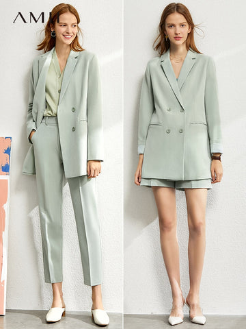 Amii Minimalism suit women 2020 spring new Solid blazer,vest,high waist pants for women 12060909 - ENSEIGNE DENIS