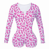 2020 Sexy Women V-neck Bodycon Sleepwear Jumpsuit Button Bodysuit Shorts Romper Leotard Printed Long/Short Sleeve Bodysuit - ENSEIGNE DENIS