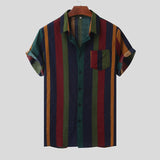 Hawaii Men Shirt Blouse Multicolor stripes Loose Short Sleeve Casual Buttons Cotton Beach Shirt Men camisas para hombre Oversize - ENSEIGNE DENIS