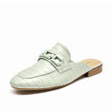 BeauToday Mules Slippers Women Calfskin Leather Alligator Pattern Chain Detail Slip-On Outdoor Ladies Flat Shoes Handmade 36147 - ENSEIGNE DENIS