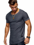 Hot 2021 Solid Color Sleeve Pleated Patch Detail Long Sleeve T-Shirt Men Spring Casual Tops Pullovers Fashion Slim Basic Tops