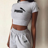 2 Pieces Set Women Summer O-Neck Casual Crop Top 2020 Female Clothing Tracksuit Pockets Loose Shorts Two Pieces - ENSEIGNE DENIS