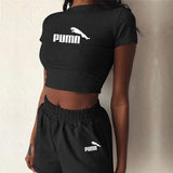 2 Pieces Set Women Summer O-Neck Casual Crop Top 2020 Female Clothing Tracksuit Pockets Loose Shorts Two Pieces - ENSEIGNE DENIS