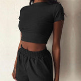 2 Pieces Set Women Summer O-Neck Casual Crop Top 2020 Female Clothing Tracksuit Pockets Loose Shorts Two Pieces - ENSEIGNE DENIS