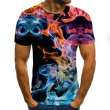 2020 new flame men's T-shirt summer fashion short-sleeved 3D round neck tops smoke element shirt trendy men's T-shirt