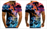 2020 new flame men's T-shirt summer fashion short-sleeved 3D round neck tops smoke element shirt trendy men's T-shirt