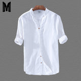 Cotton Linen Casual Shirts Men Basic Classic White Hawaiian Shirt 2020 Summer Male Long Sleeve Stand Collar Breathable Thin Tops - ENSEIGNE DENIS
