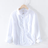Cotton Linen Casual Shirts Men Basic Classic White Hawaiian Shirt 2020 Summer Male Long Sleeve Stand Collar Breathable Thin Tops - ENSEIGNE DENIS