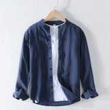 Cotton Linen Casual Shirts Men Basic Classic White Hawaiian Shirt 2020 Summer Male Long Sleeve Stand Collar Breathable Thin Tops - ENSEIGNE DENIS