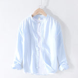 Cotton Linen Casual Shirts Men Basic Classic White Hawaiian Shirt 2020 Summer Male Long Sleeve Stand Collar Breathable Thin Tops - ENSEIGNE DENIS