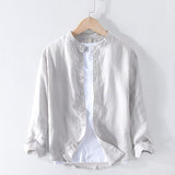 Cotton Linen Casual Shirts Men Basic Classic White Hawaiian Shirt 2020 Summer Male Long Sleeve Stand Collar Breathable Thin Tops - ENSEIGNE DENIS