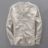 Cotton Linen Casual Shirts Men Basic Classic White Hawaiian Shirt 2020 Summer Male Long Sleeve Stand Collar Breathable Thin Tops - ENSEIGNE DENIS