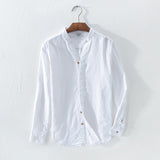 Cotton Linen Casual Shirts Men Basic Classic White Hawaiian Shirt 2020 Summer Male Long Sleeve Stand Collar Breathable Thin Tops - ENSEIGNE DENIS