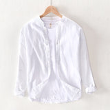 Cotton Linen Casual Shirts Men Basic Classic White Hawaiian Shirt 2020 Summer Male Long Sleeve Stand Collar Breathable Thin Tops - ENSEIGNE DENIS