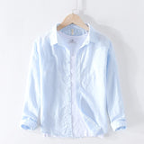 Cotton Linen Casual Shirts Men Basic Classic White Hawaiian Shirt 2020 Summer Male Long Sleeve Stand Collar Breathable Thin Tops - ENSEIGNE DENIS