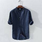 Cotton Linen Casual Shirts Men Basic Classic White Hawaiian Shirt 2020 Summer Male Long Sleeve Stand Collar Breathable Thin Tops - ENSEIGNE DENIS