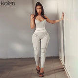 KLALIEN 2020 summer casual sport fitness elastic skinny letter jumpsuit women black white patchwork high waist female jumpsuit - ENSEIGNE DENIS