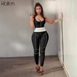 KLALIEN 2020 summer casual sport fitness elastic skinny letter jumpsuit women black white patchwork high waist female jumpsuit - ENSEIGNE DENIS