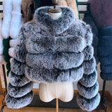 2020 NEW Natural Short Real Fox Fur Coat For Women With Stand Collar Thick Warm Winter Genuine Fox Fur Jacket High Quality Fur - ENSEIGNE DENIS