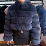 2020 NEW Natural Short Real Fox Fur Coat For Women With Stand Collar Thick Warm Winter Genuine Fox Fur Jacket High Quality Fur - ENSEIGNE DENIS