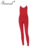Simenual Sporty Patchwork Halter Backless Rompers Womens Jumpsuit Casual Workout Active Wear Bodycon Street Style Jumpsuits 2020 - ENSEIGNE DENIS