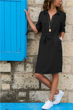 Fashion Turn-down Collar Party Autumn Shirt Dress Women Solid Three Quarter Sleeve Summer Dress Plus Size Casual Vestidos Robe - ENSEIGNE DENIS