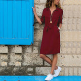 Fashion Turn-down Collar Party Autumn Shirt Dress Women Solid Three Quarter Sleeve Summer Dress Plus Size Casual Vestidos Robe - ENSEIGNE DENIS