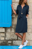 Fashion Turn-down Collar Party Autumn Shirt Dress Women Solid Three Quarter Sleeve Summer Dress Plus Size Casual Vestidos Robe - ENSEIGNE DENIS