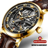 Luxury Men Mechanical Wristwatch Automatic Watch Men Skeleton Business Leather Top Brand OUPINKE Transparent Sapphire Waterproof - ENSEIGNE DENIS
