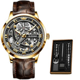 Luxury Men Mechanical Wristwatch Automatic Watch Men Skeleton Business Leather Top Brand OUPINKE Transparent Sapphire Waterproof - ENSEIGNE DENIS