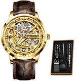 Luxury Men Mechanical Wristwatch Automatic Watch Men Skeleton Business Leather Top Brand OUPINKE Transparent Sapphire Waterproof - ENSEIGNE DENIS